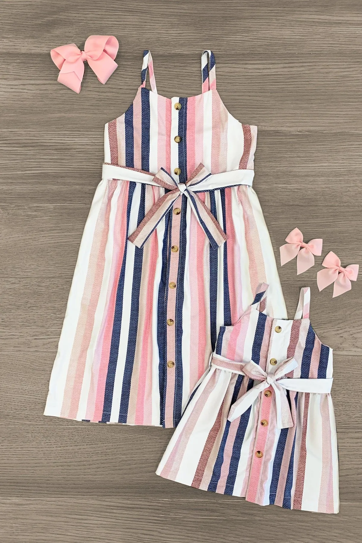 Mom & Me - Pink Stripe Button-Up Sundress