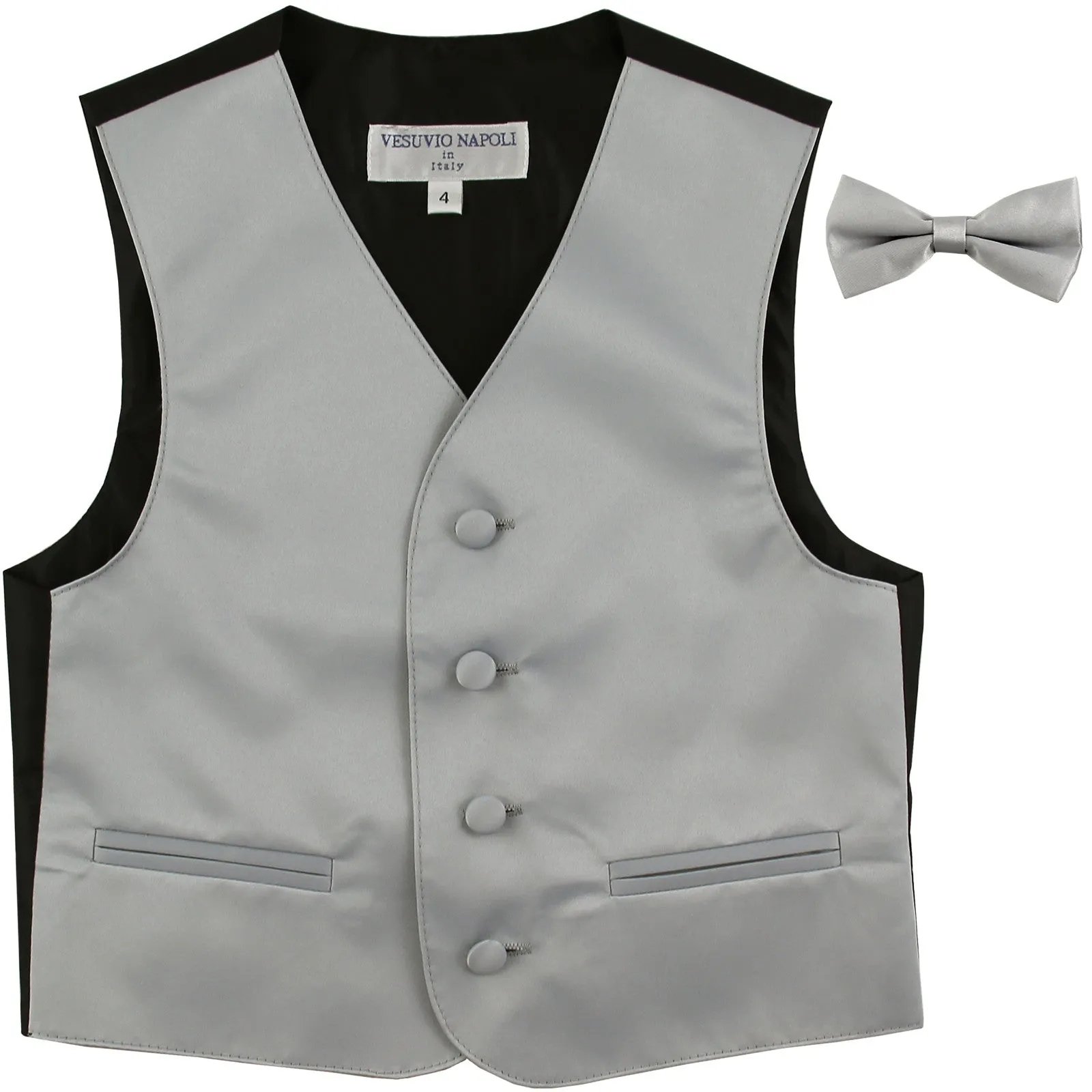 New Boy's Kid's formal Tuxedo Vest Waistcoat & bowtie US size 2-14 wedding