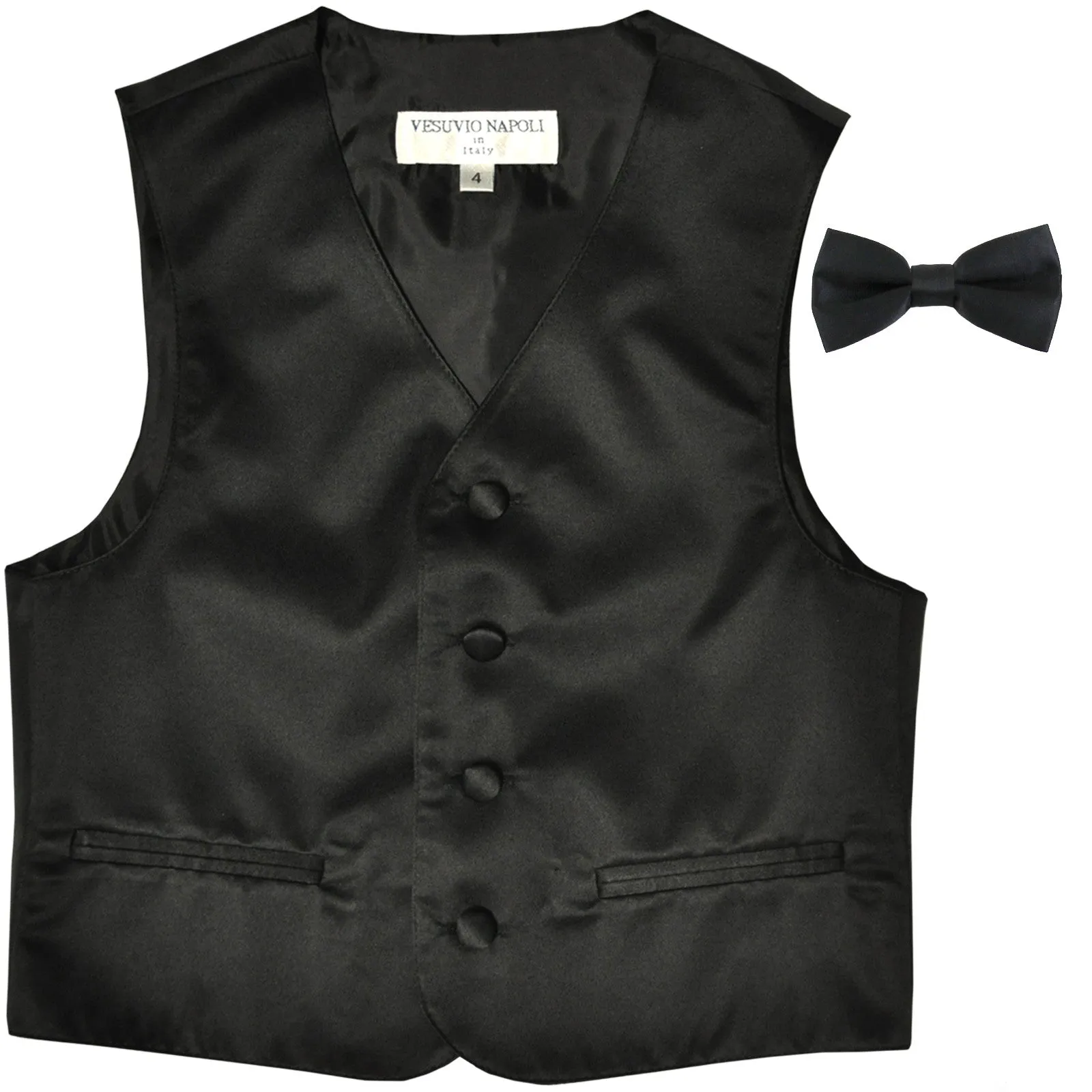 New Boy's Kid's formal Tuxedo Vest Waistcoat & bowtie US size 2-14 wedding