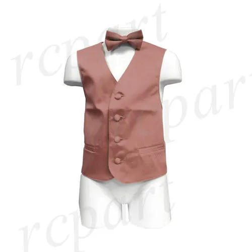 New Boy's Kid's formal Tuxedo Vest Waistcoat & bowtie US size 2-14 wedding