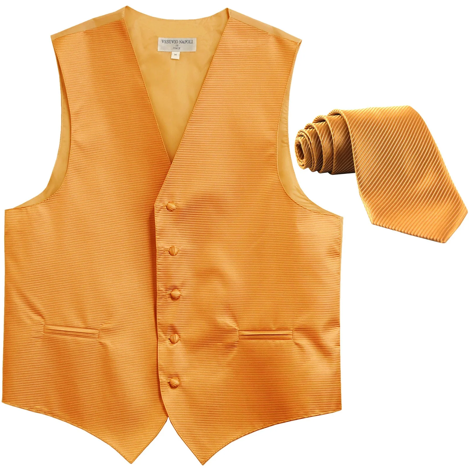 New formal men's tuxedo vest waistcoat & necktie horizontal stripes prom gold