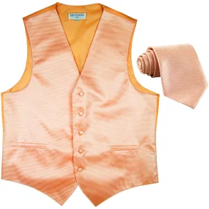 New formal men's tuxedo vest waistcoat & necktie horizontal stripes prom peach