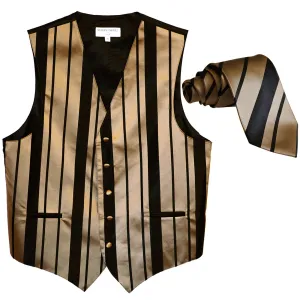 New formal men's tuxedo vest waistcoat & necktie vertical stripes wedding black mocca