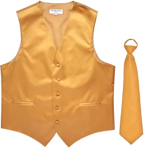 New Men's Formal Tuxedo Vest Waistcoat Pre-tied Necktie solid wedding prom gold