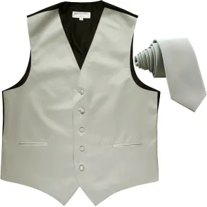 New Men's Formal Tuxedo Vest Waistcoat_2.5" skinny Necktie solid wedding silver