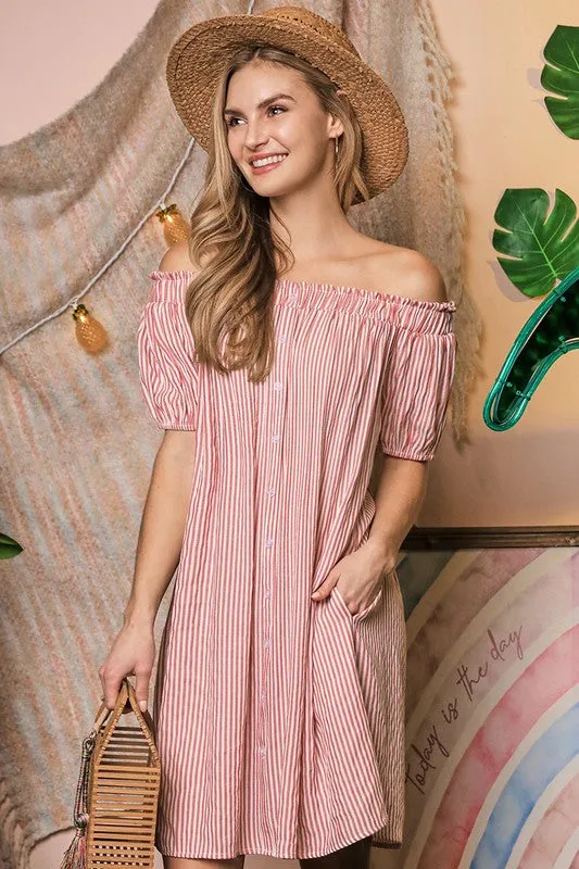 Off The Shoulder Dress with CF Button Detail