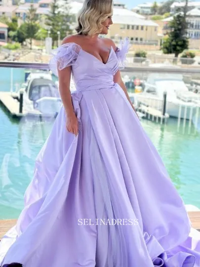 Off-the-shoulder Lilac Wedding Guest Dresses Cheap Bridal Dresses EWR904