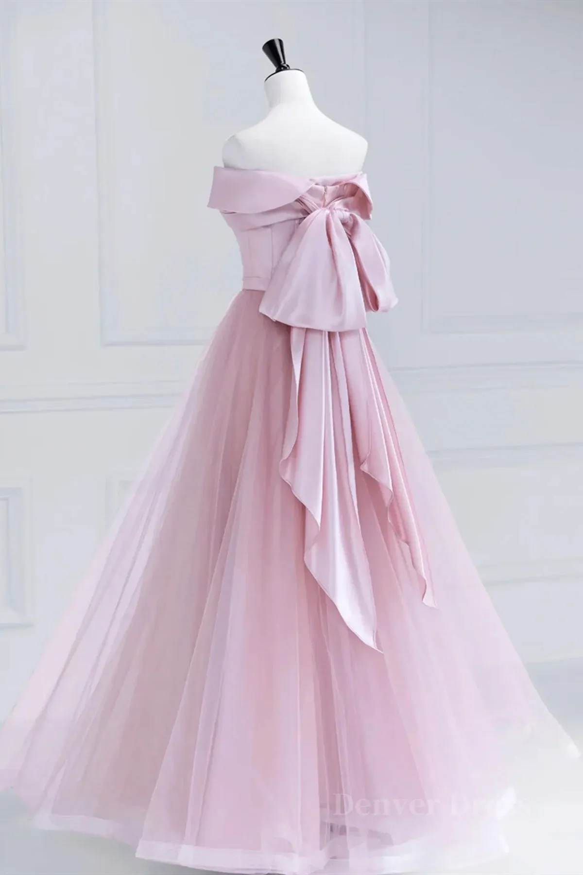 Off the Shoulder Pink Prom Dresses Pink Tulle Formal Evening Dresses