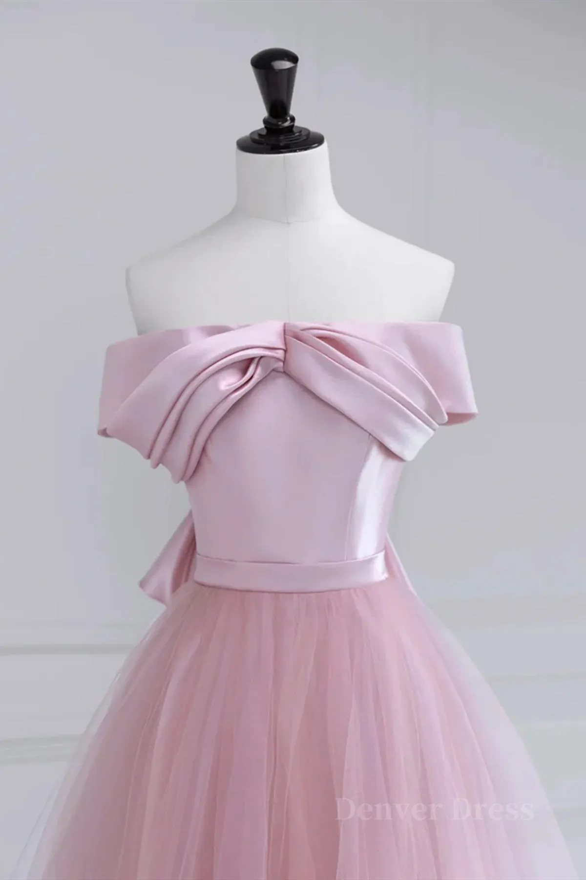 Off the Shoulder Pink Prom Dresses Pink Tulle Formal Evening Dresses