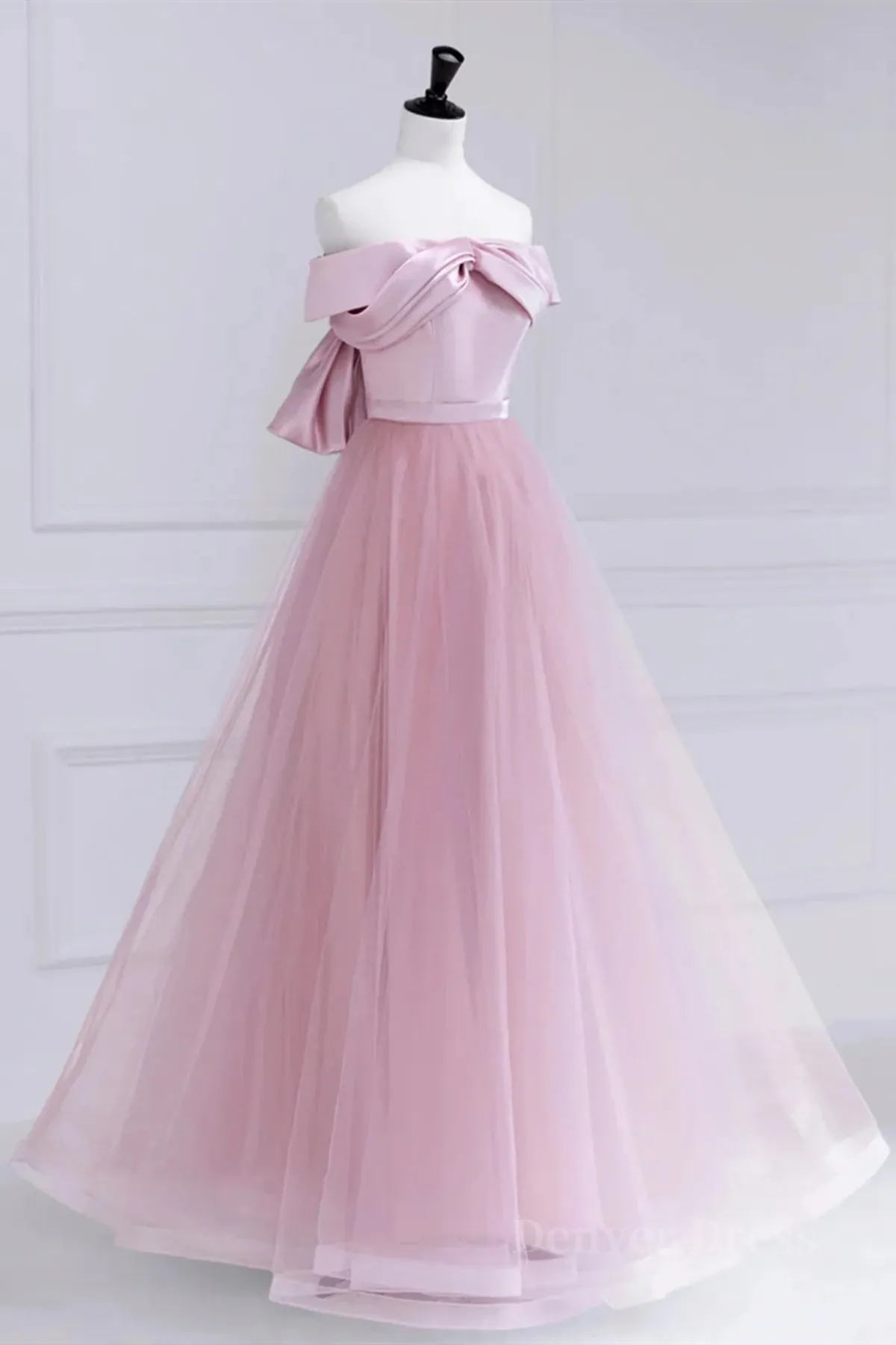 Off the Shoulder Pink Prom Dresses Pink Tulle Formal Evening Dresses