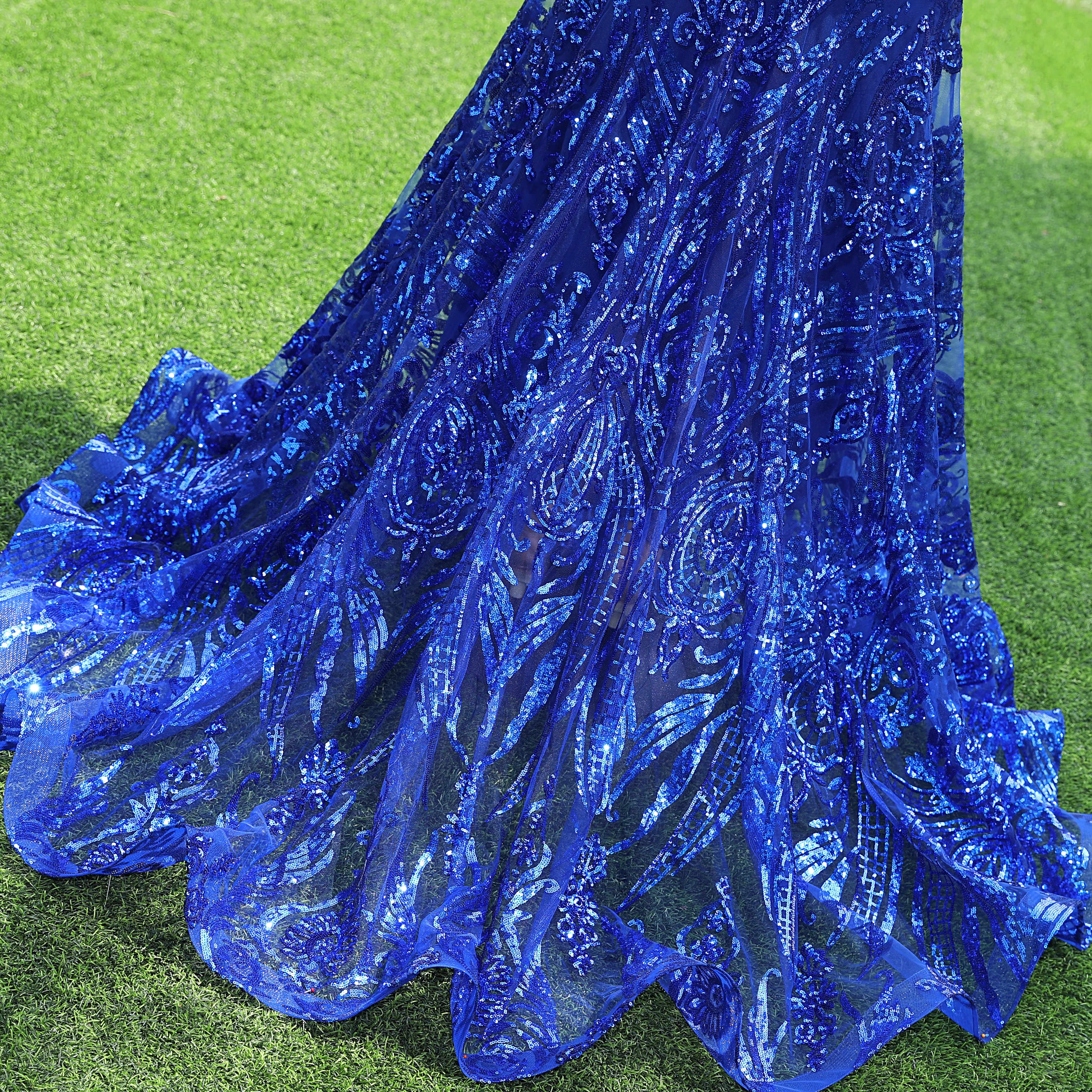 One Shoulder Royal Blue Prom Dresses Sequin Long Fromal Dresses