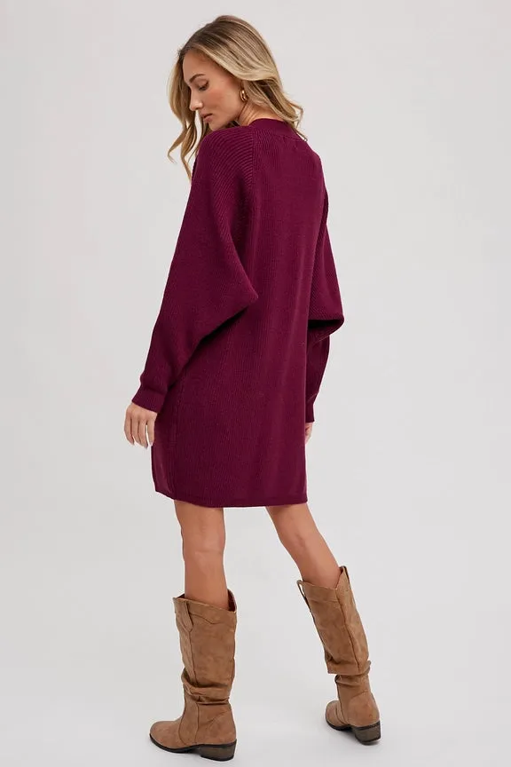 Open Front Batwing Sleeve Cardigan Plum