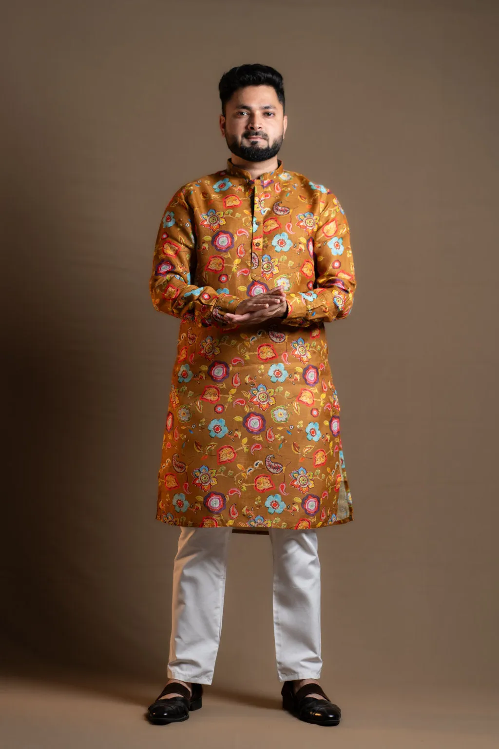 ORANGE FLORAL KURTA PAJAMA