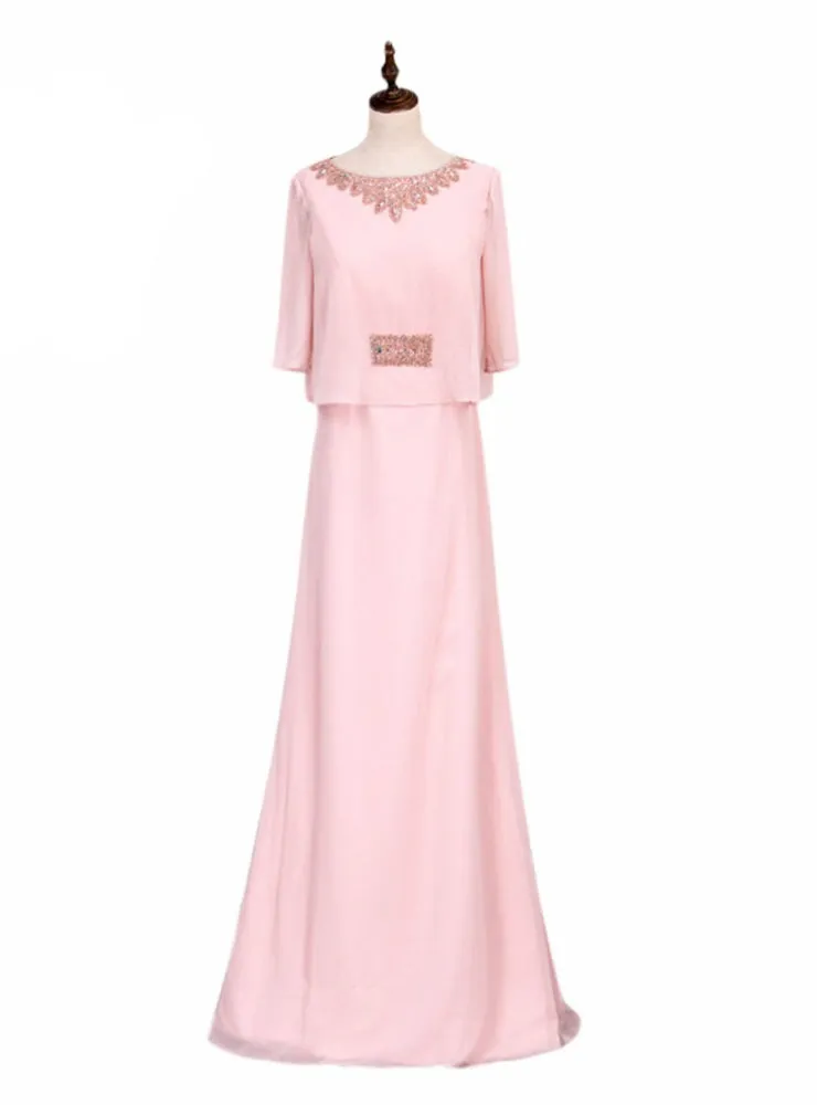 Pink Chiffon Mother Of The Bride Dresses With Jacket Plus Size