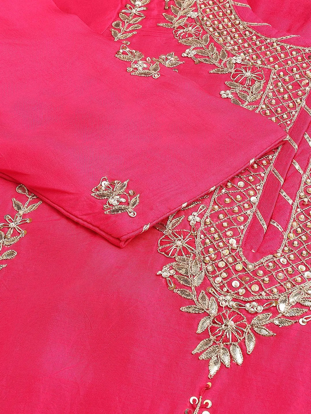 Pink Russian Silk Hand Embroidery Kurta Sharara With Organza Dupatta