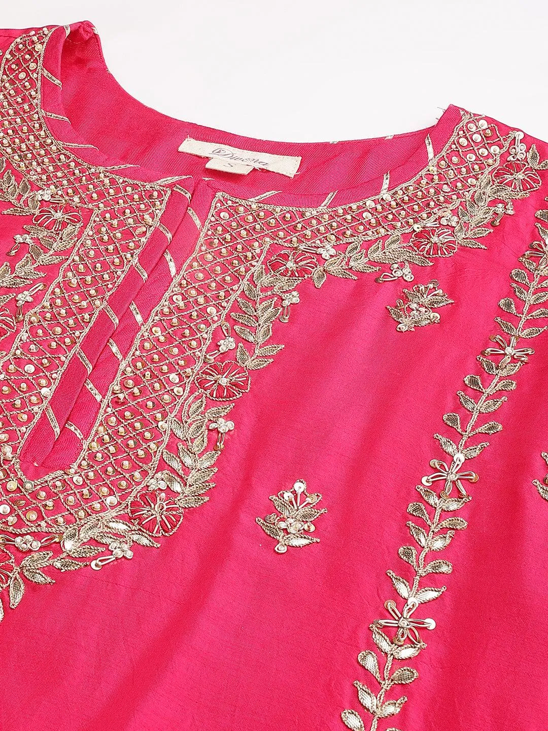 Pink Russian Silk Hand Embroidery Kurta Sharara With Organza Dupatta