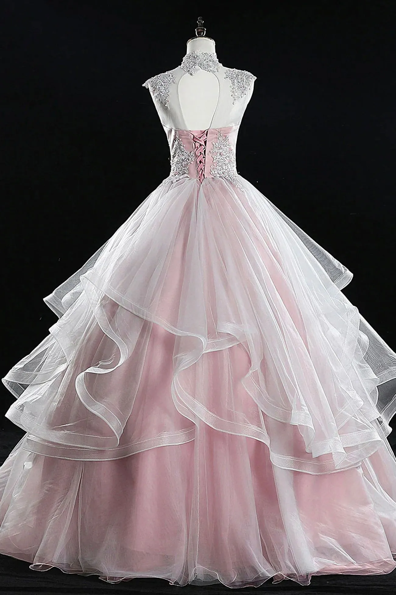 Pink Tulle Lace Sweet 16 Dresses Long Quinceanera Dresses