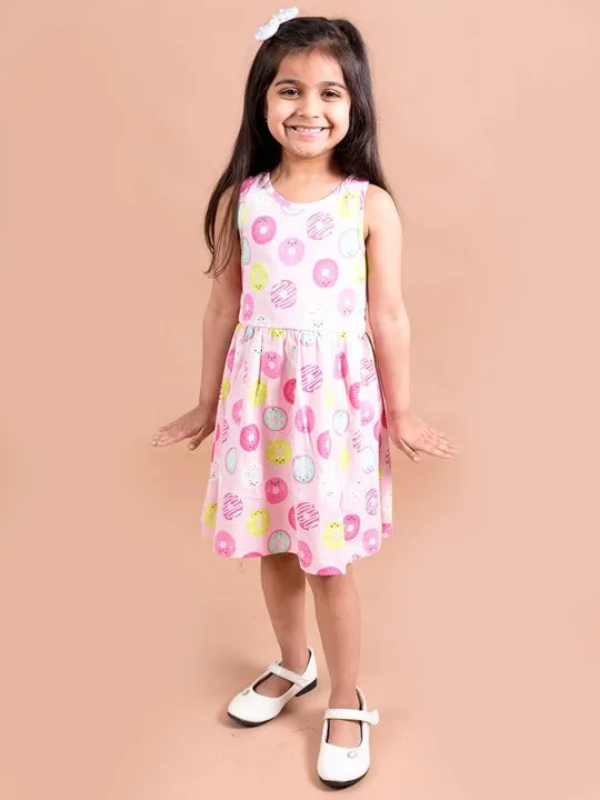 Pink Yellow Donut Printed Dress