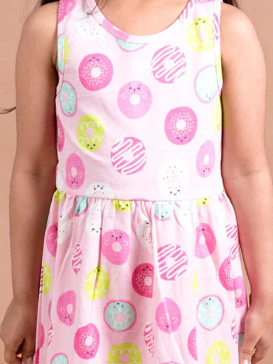 Pink Yellow Donut Printed Dress