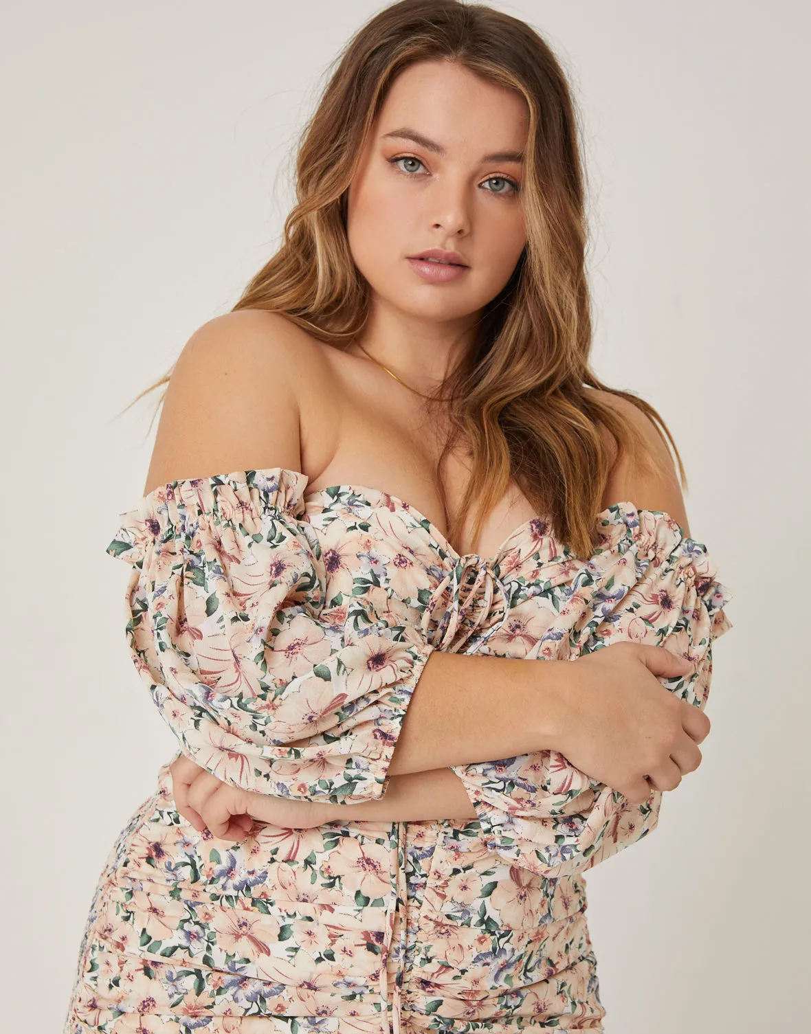 Plus Size Floral Off The Shoulder Dress