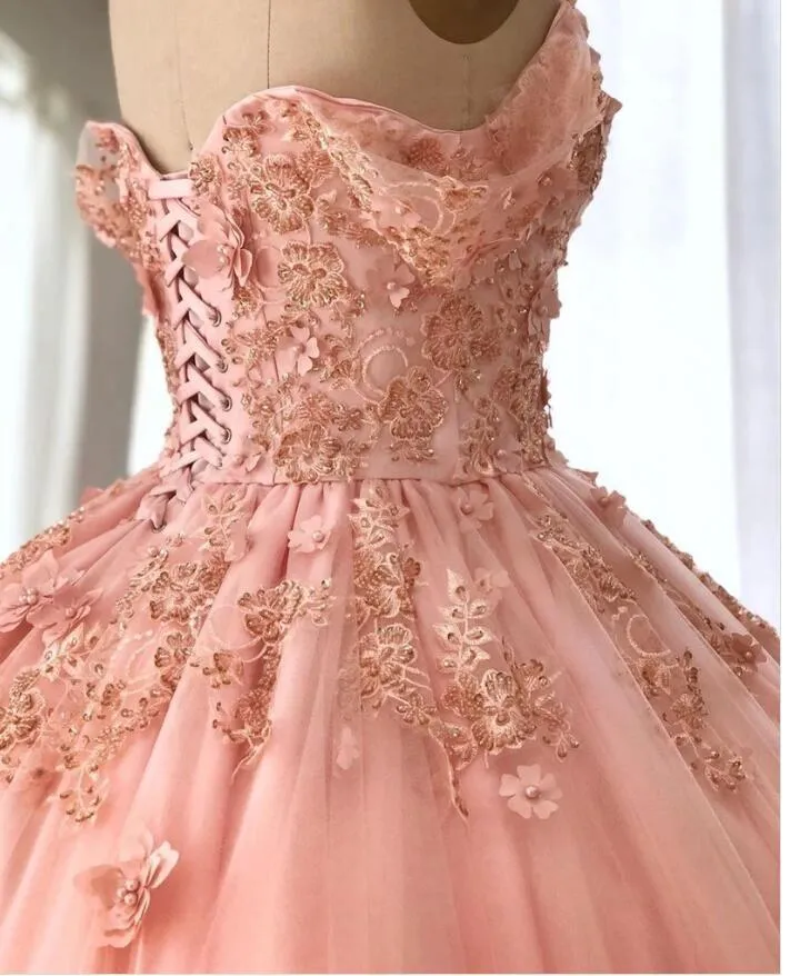 Quince Dresses Pink Ball Gowns Off the Shoulder Wedding Dress