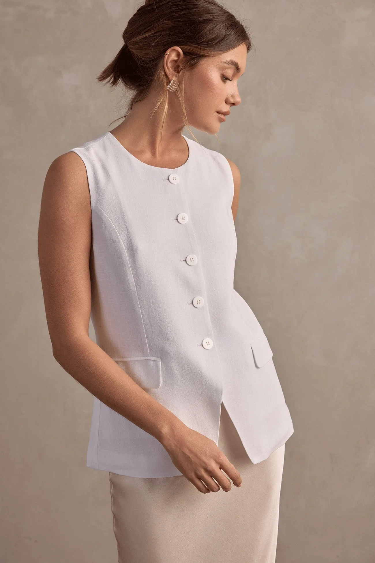 Raef The Label Amelia Linen Vest - White