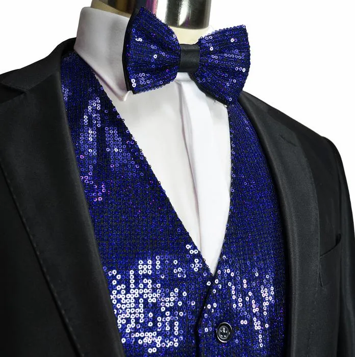 Royal Blue Men's Sequence Tuxedo Vest and Bow Tie