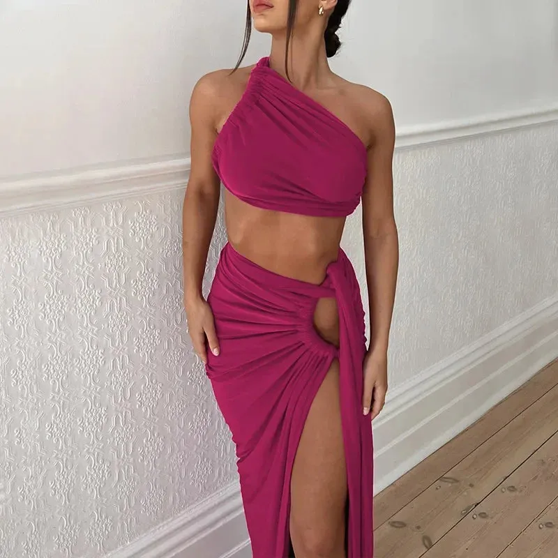 Ruched Asymmetric Sleeveless Maxi Dress