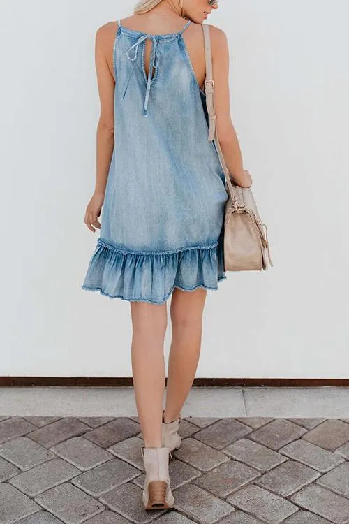 Ruffles Hem Denim Slip Mini Dress