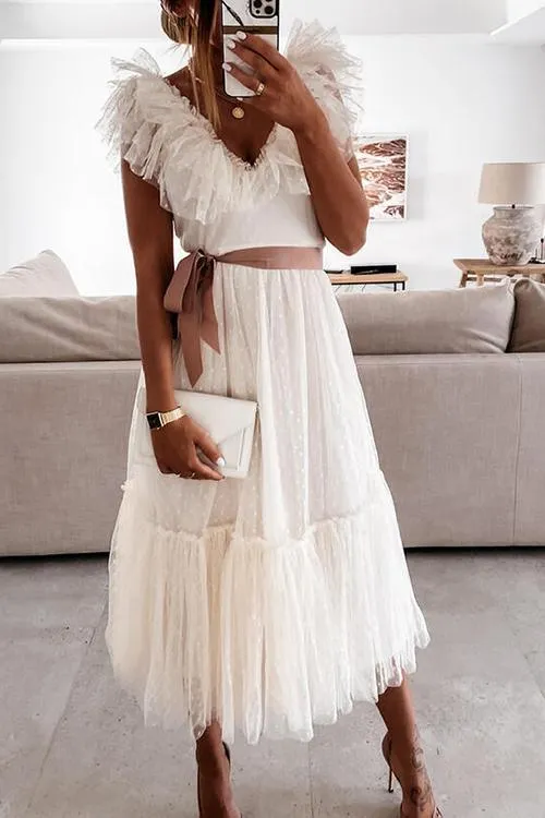 Ruffles V Neck Maxi Dress