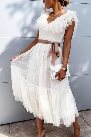 Ruffles V Neck Maxi Dress