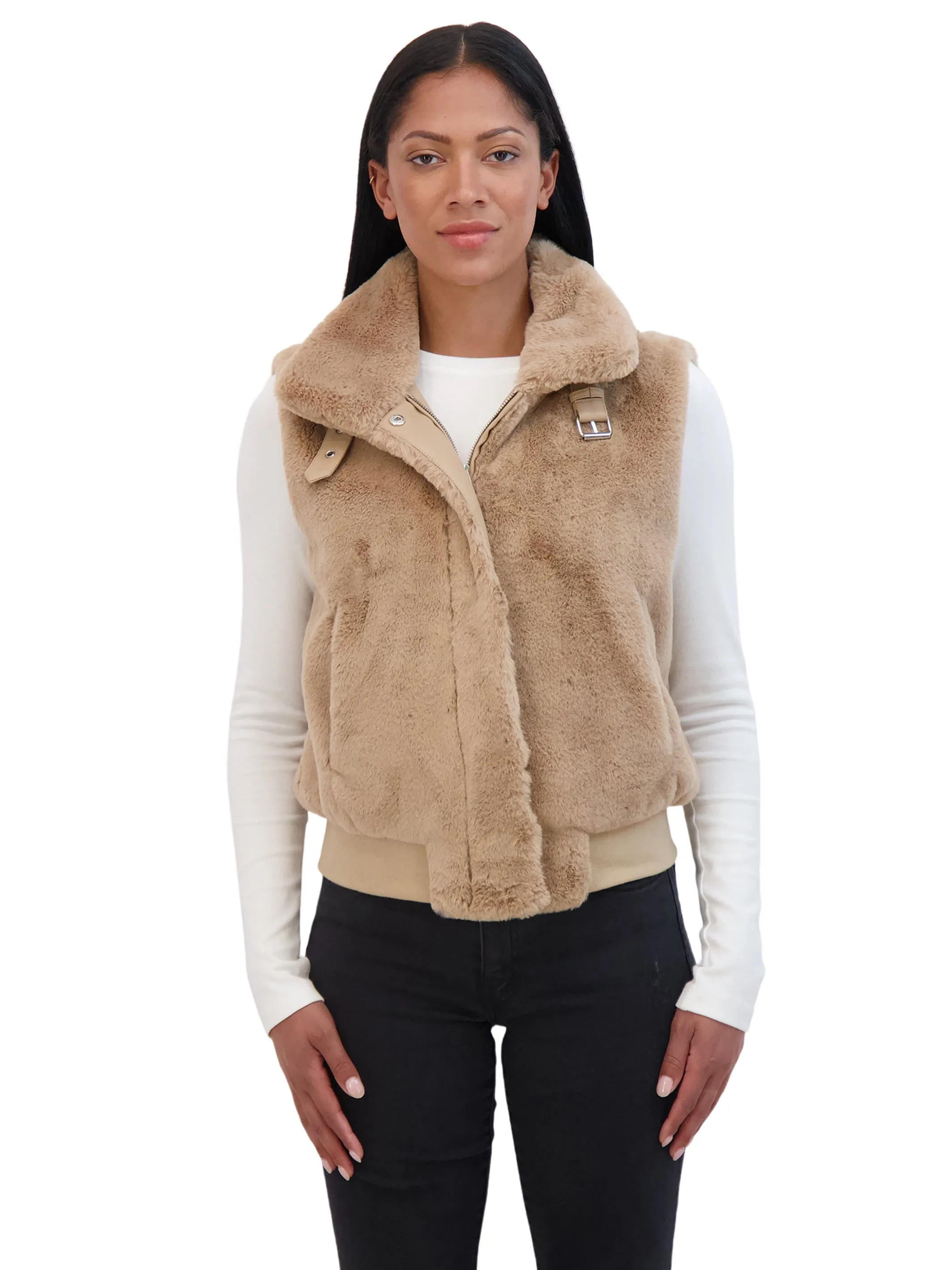 Sebby Collection Women's Faux Fur Zip Front Vest