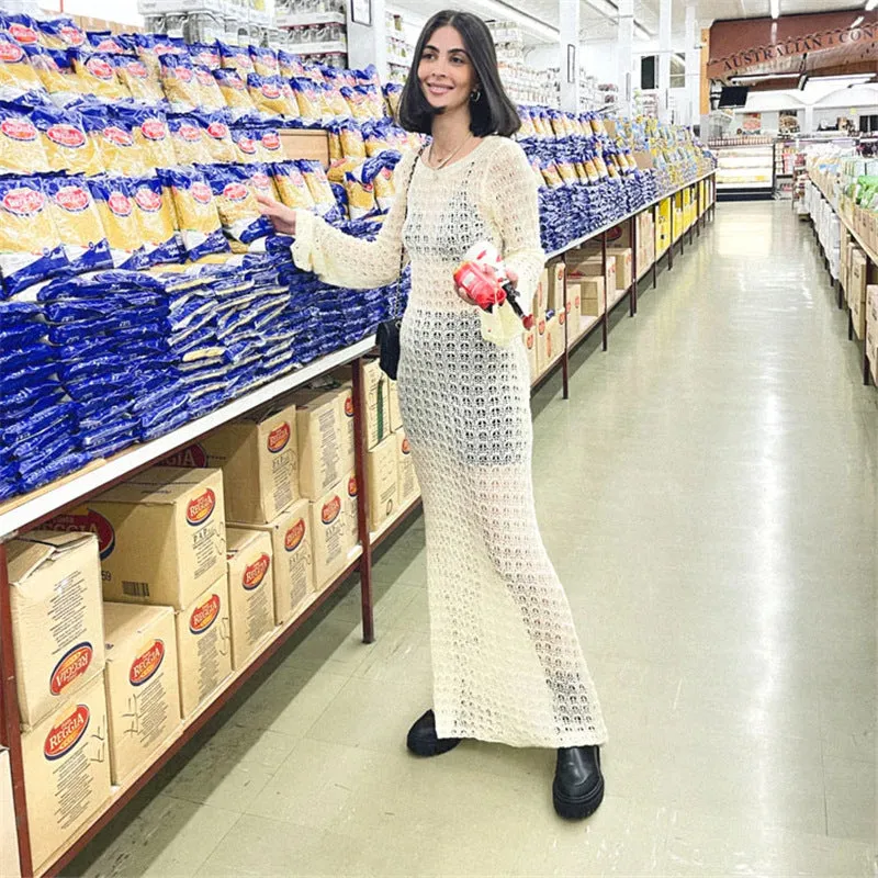 Sexy Backless Knitted See through Fishnet Summer Dress