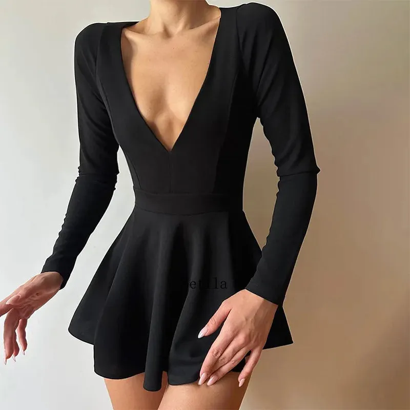 Sexy Backless V Neck A-Line Mini Dress