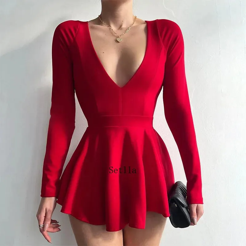 Sexy Backless V Neck A-Line Mini Dress