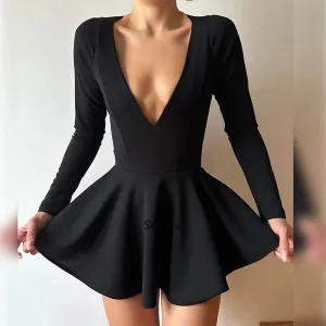 Sexy Backless V Neck A-Line Mini Dress