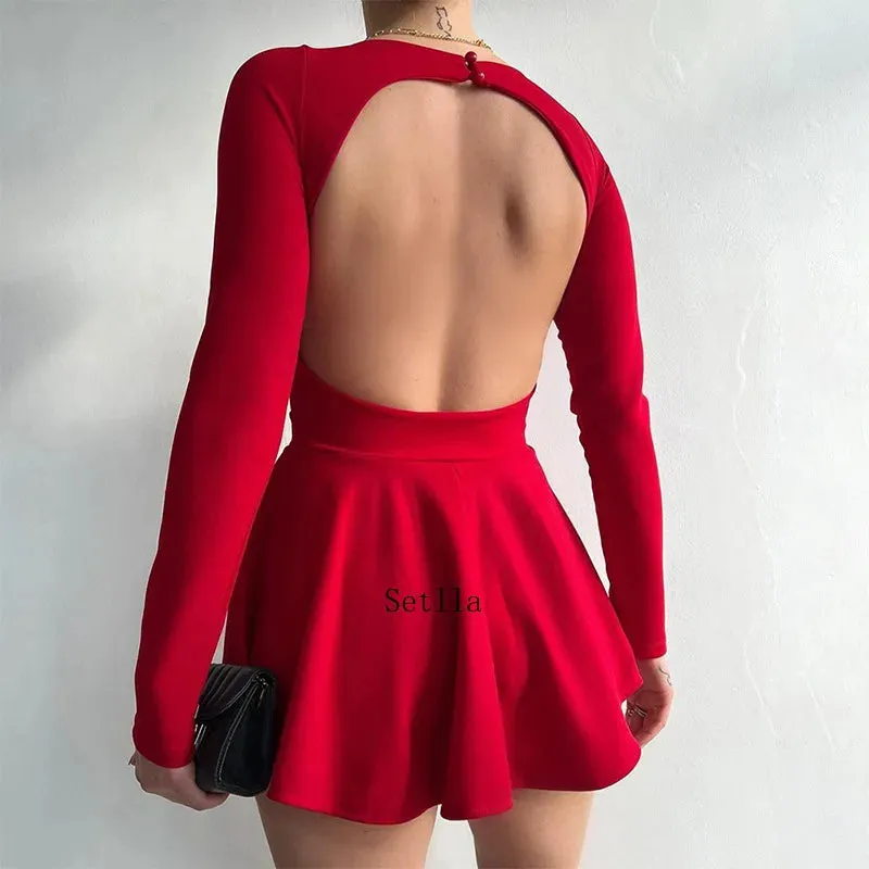 Sexy Backless V Neck A-Line Mini Dress