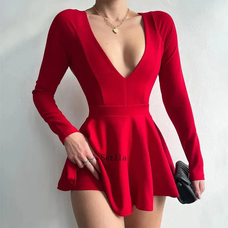 Sexy Backless V Neck A-Line Mini Dress