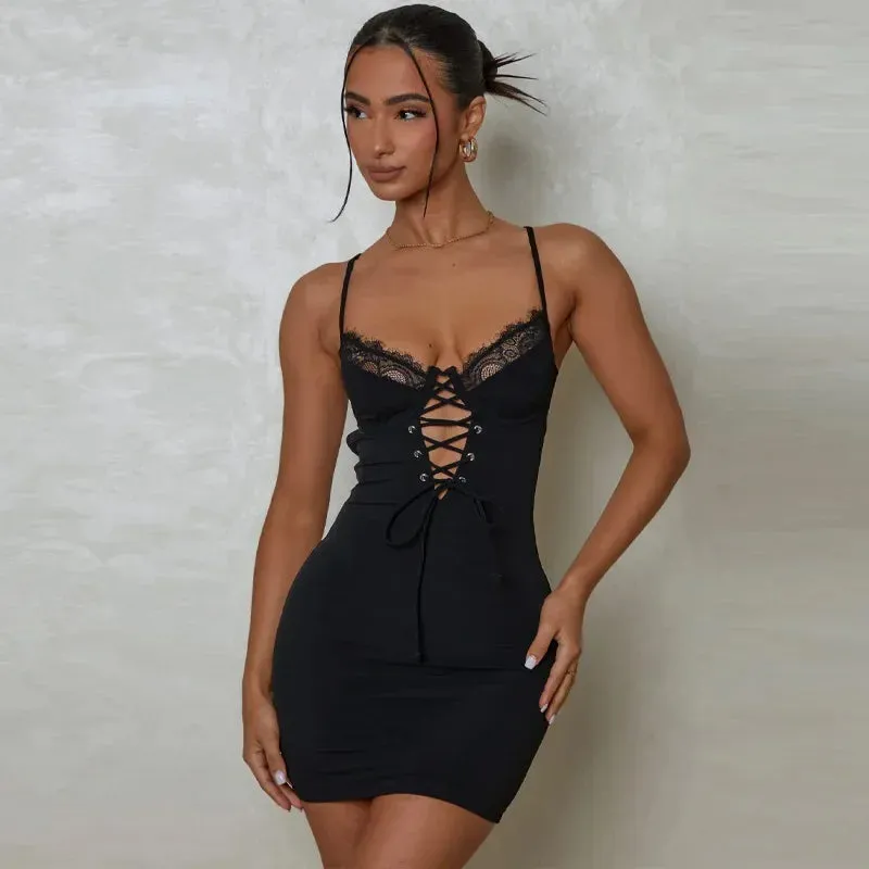 Sexy Lace Backless Bandage Mini Dress