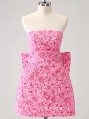 Sheath/Column Strapless Pink Lace Homecoming Dresses Cute Hoco Dress #TKL2347