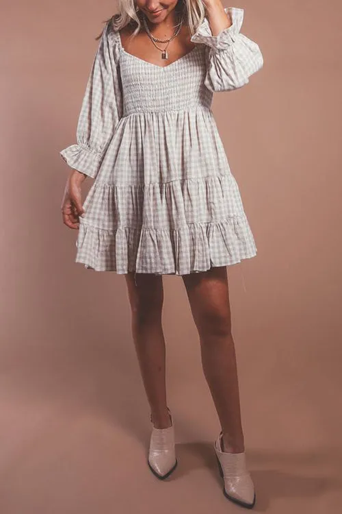 Smocked Gingham Babydoll Dress