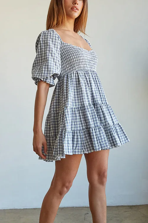 Smocked Gingham Babydoll Dress