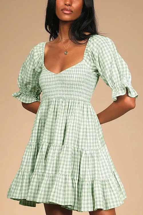 Smocked Gingham Babydoll Dress