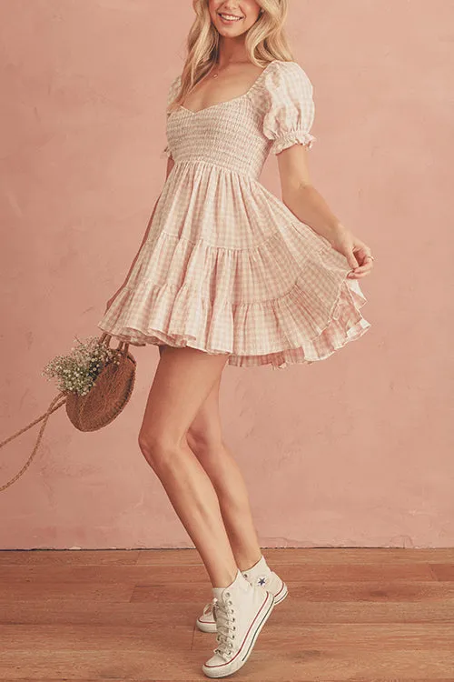 Smocked Gingham Babydoll Dress