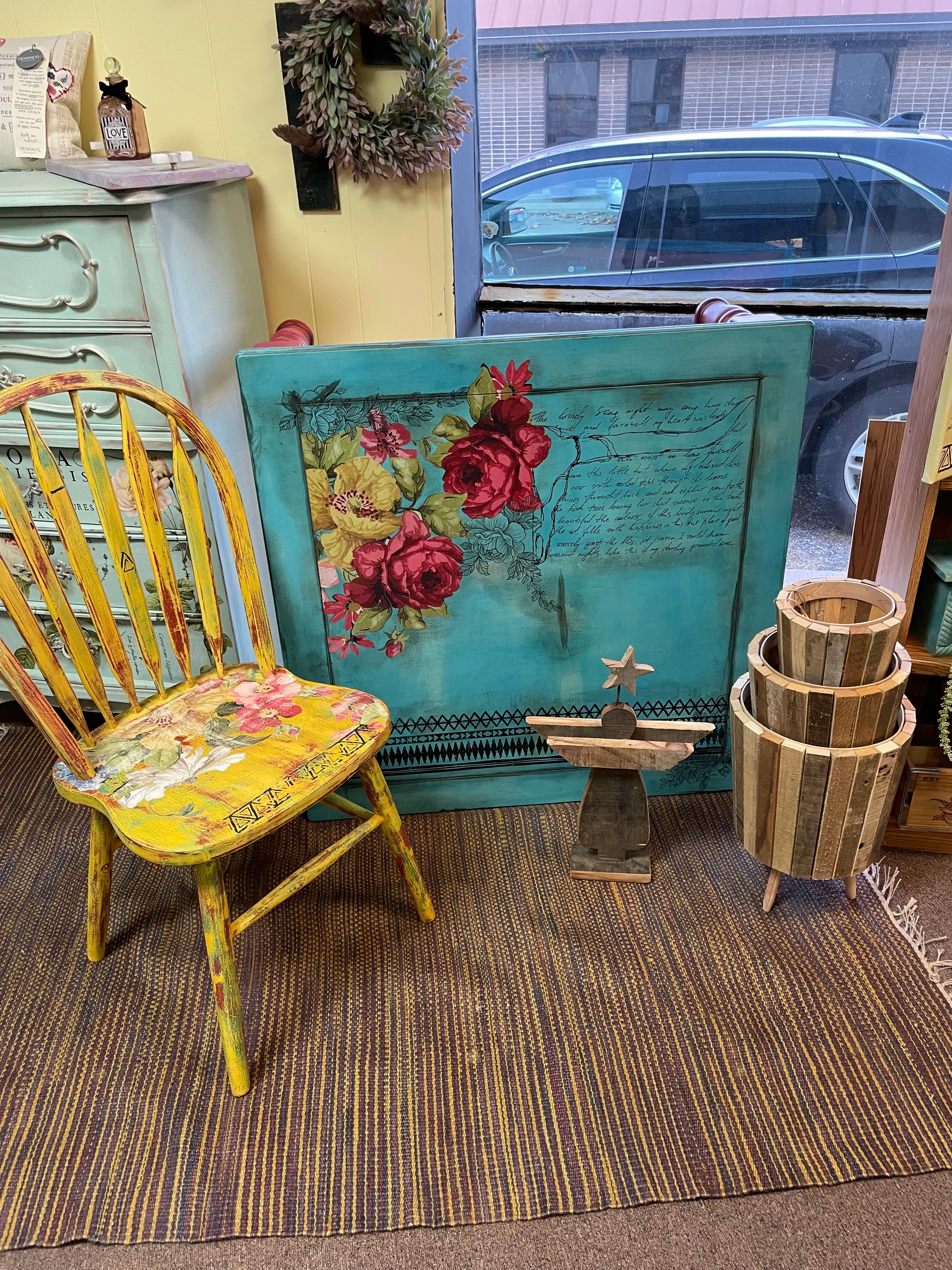 **SOLD** Bright Yellow Boho style chair