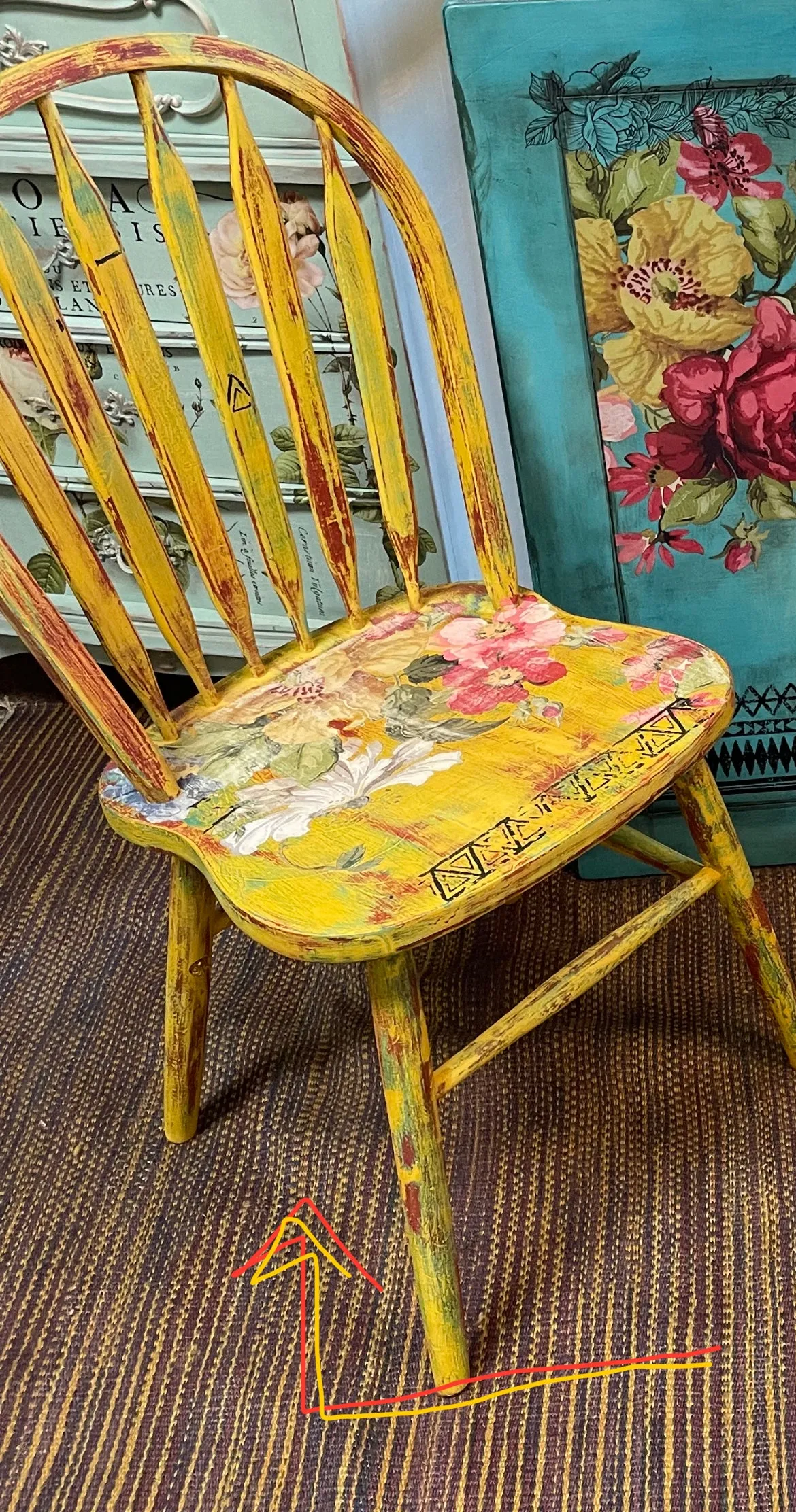 **SOLD** Bright Yellow Boho style chair