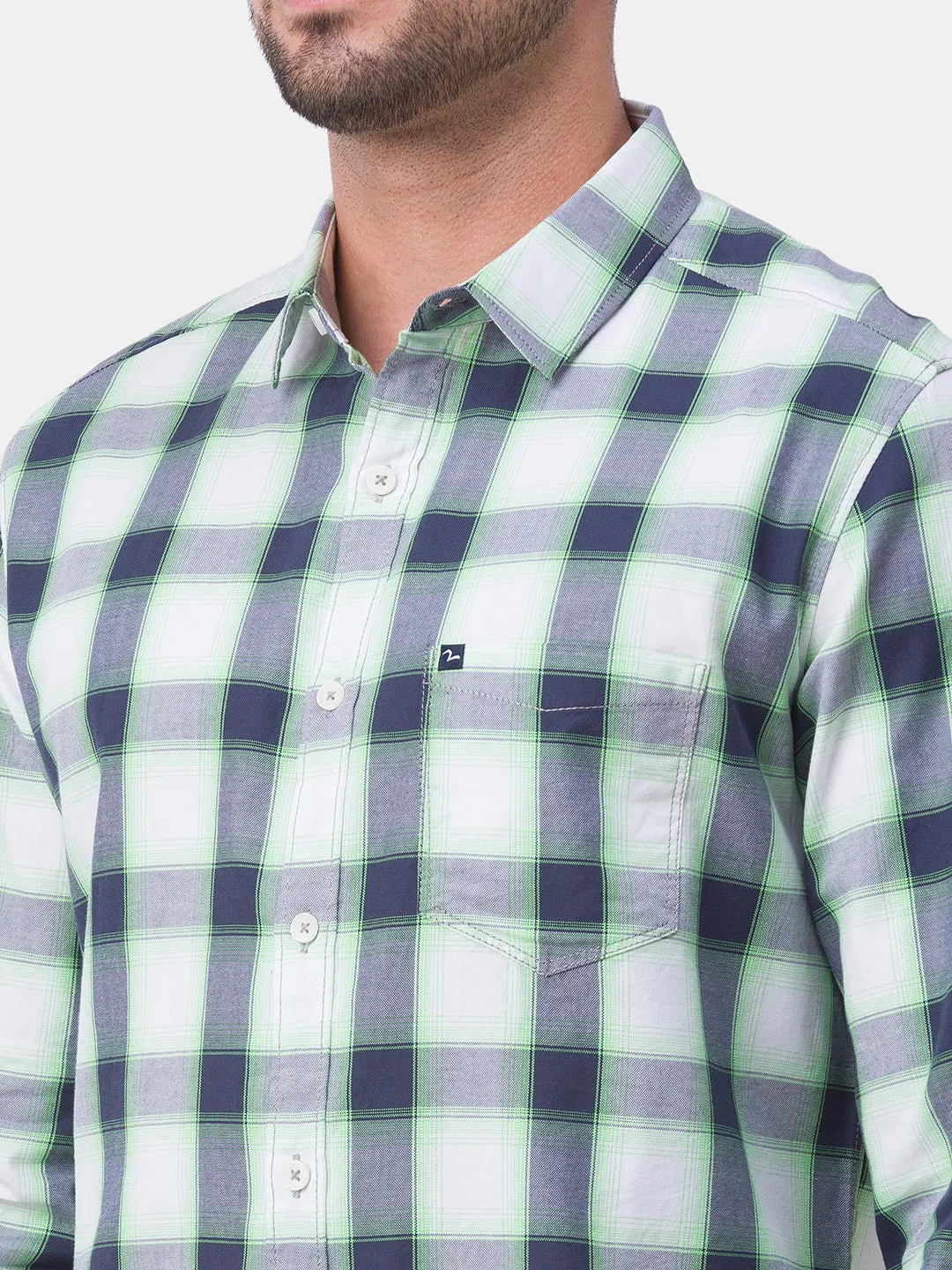 Spykar Neon Green Cotton Full Sleeve Checks Shirt For Men