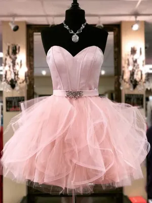 Strapless Short Pink Prom Dresses, Strapless Short Pink Formal Homecoming Dresses