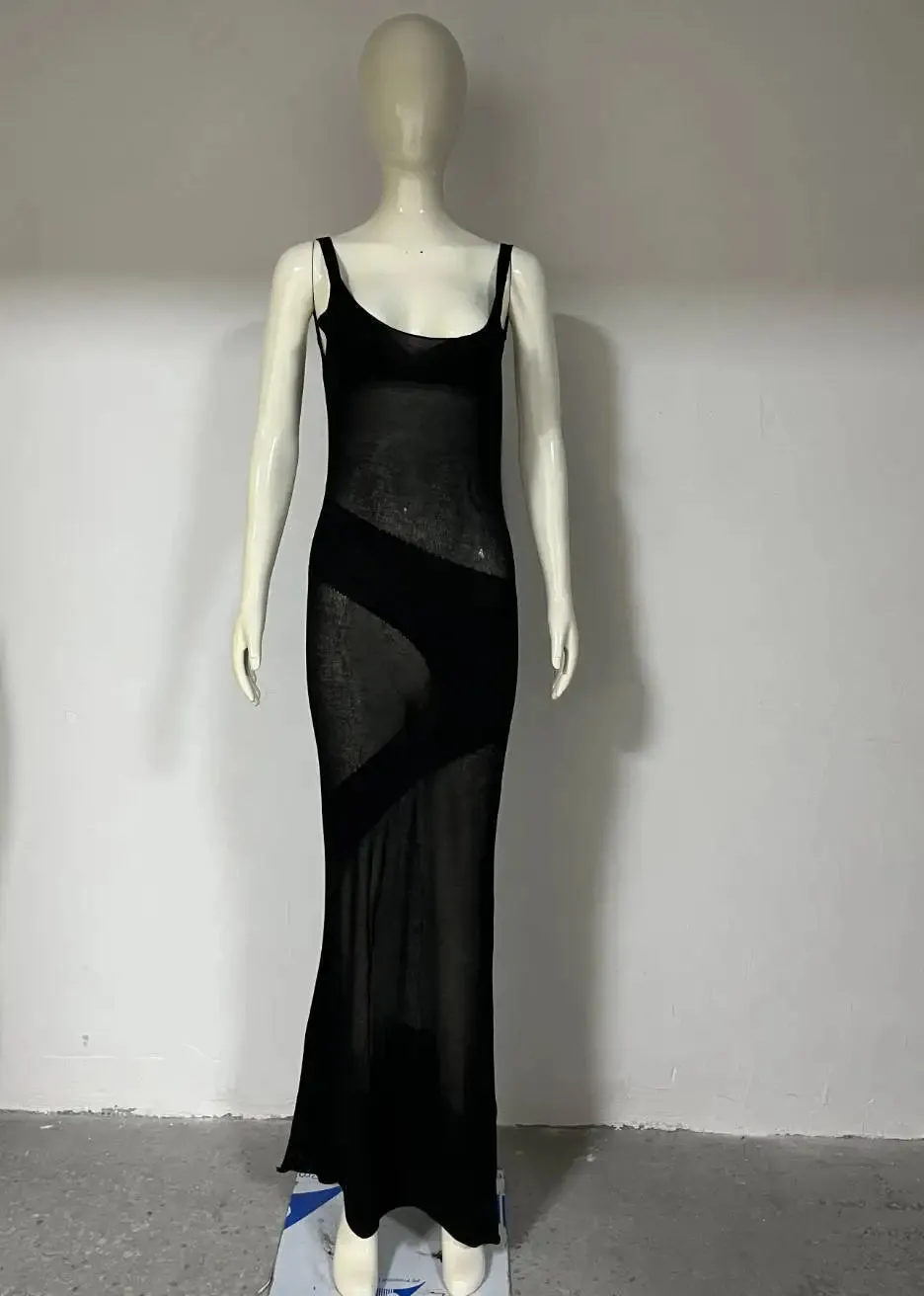 Summer Knit Backless See Through Sleeveless Bodycon Maxi Dress Cover Up