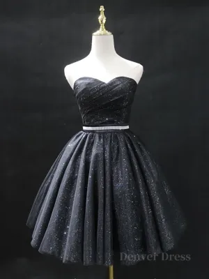 Sweetheart Neck Short Black Prom Dresses Little Black Formal Evening Graduation Dresses